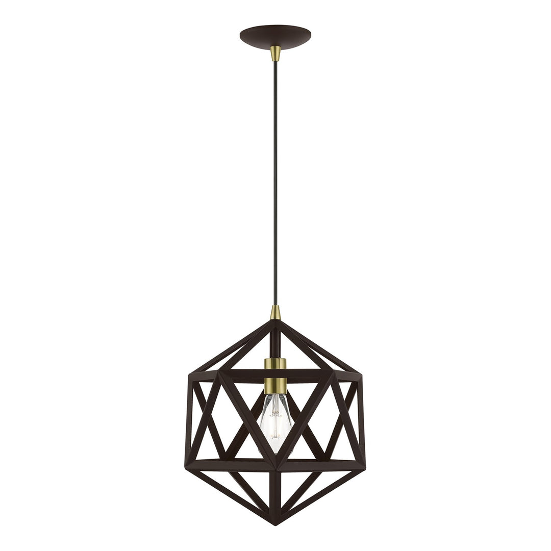 1 Light Bronze With Antique Brass Accents Pendant by Livex Lighting