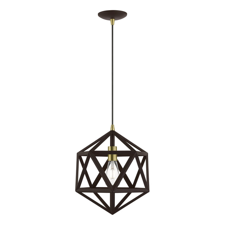 1 Light Bronze With Antique Brass Accents Pendant by Livex Lighting