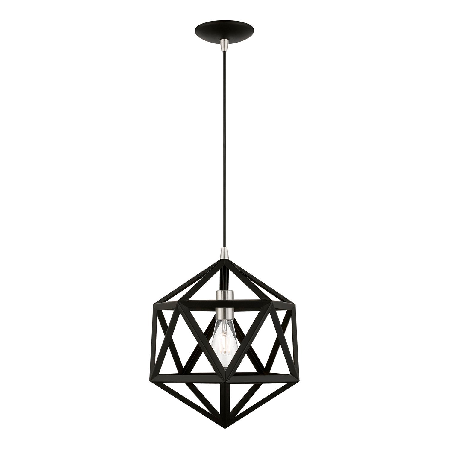 1 Light Black With Brushed Nickel Accents Pendant by Livex Lighting