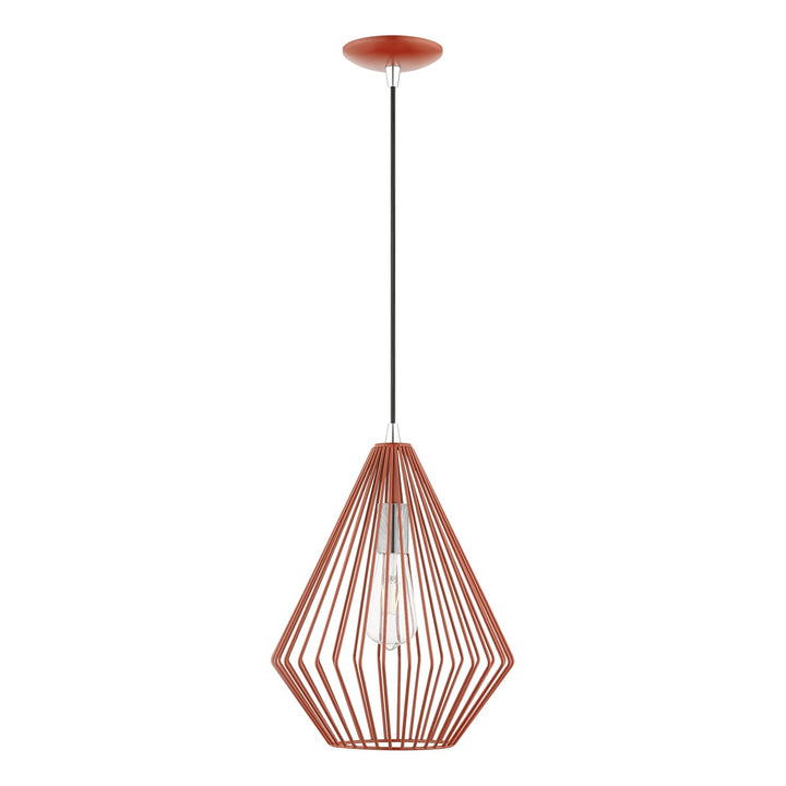 1 Light Shiny Red With Polished Chrome Accents Pendant by Livex Lighting