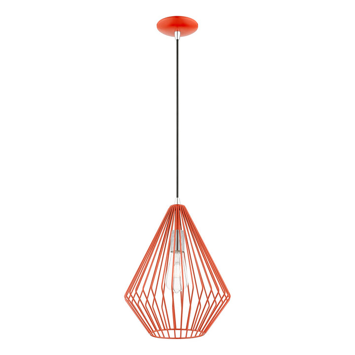1 Light Shiny Red With Polished Chrome Accents Pendant