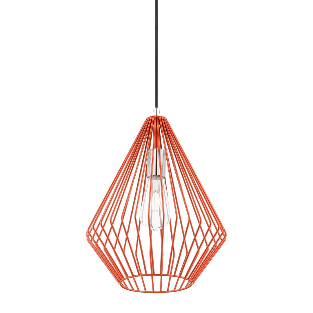 1 Light Shiny Red With Polished Chrome Accents Pendant