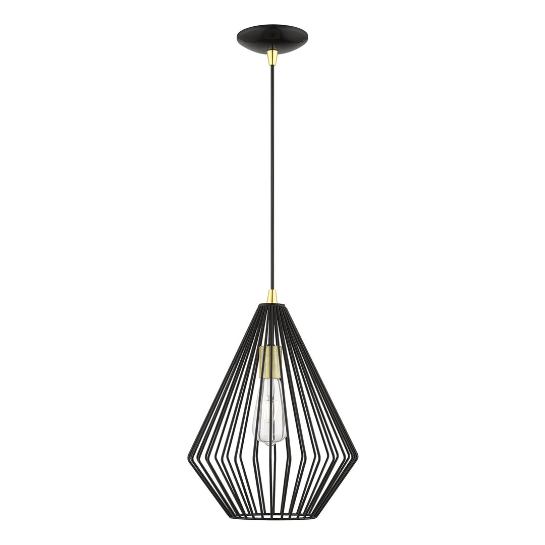 1 Light Shiny Black With Polished Brass Accents Pendant by Livex Lighting