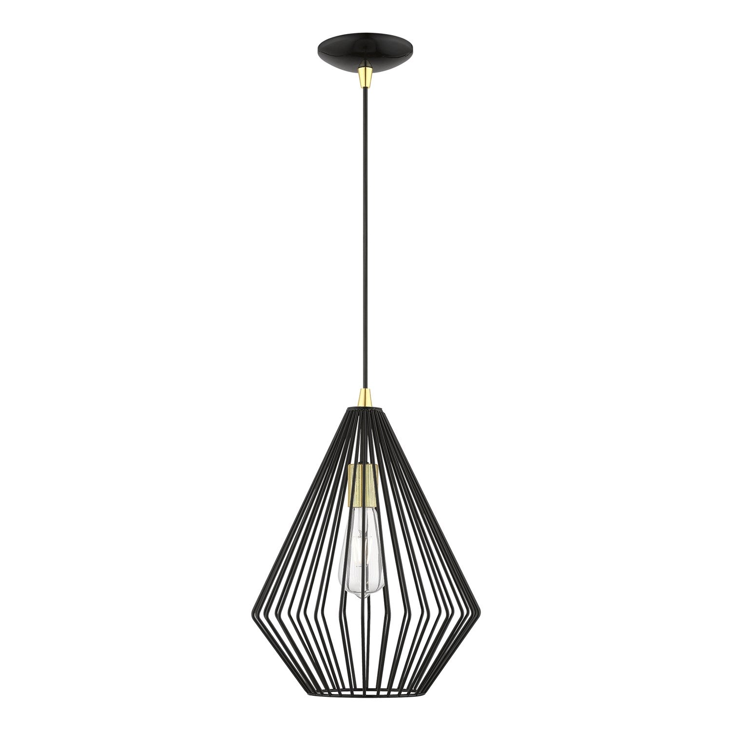 1 Light Shiny Black With Polished Brass Accents Pendant by Livex Lighting