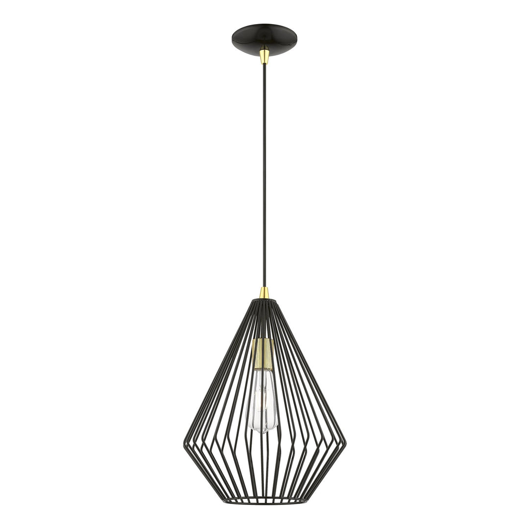 1 Light Shiny Black With Polished Brass Accents Pendant