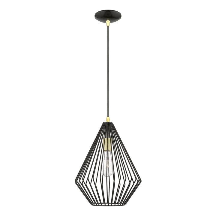 1 Light Shiny Black With Polished Brass Accents Pendant