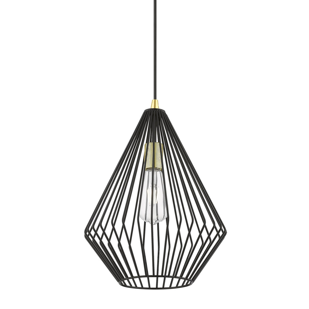 1 Light Shiny Black With Polished Brass Accents Pendant