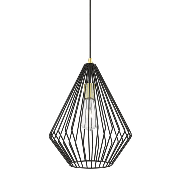 1 Light Shiny Black With Polished Brass Accents Pendant