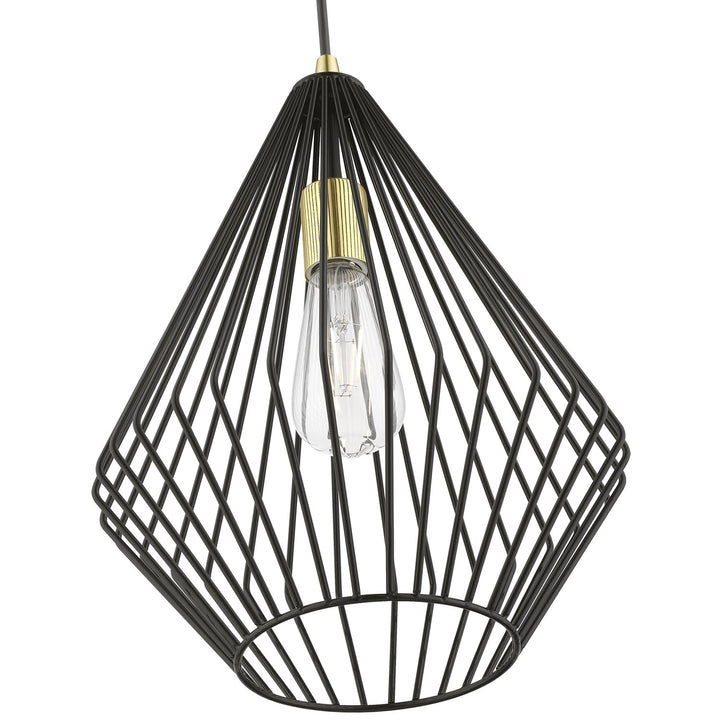 1 Light Shiny Black With Polished Brass Accents Pendant