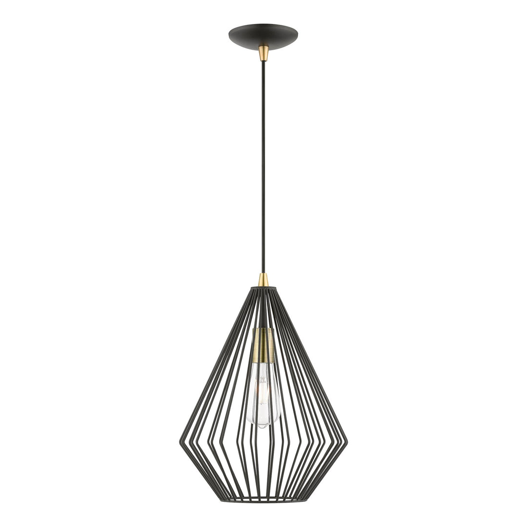 1 Light Textured Black With Antique Brass Accents Pendant by Livex Lighting