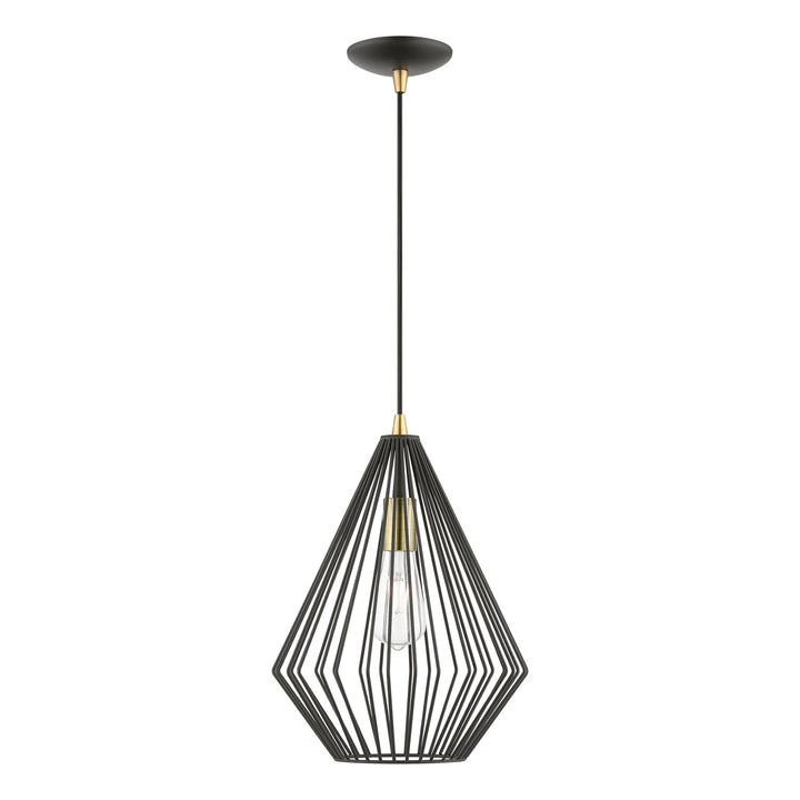1 Light Textured Black With Antique Brass Accents Pendant by Livex Lighting