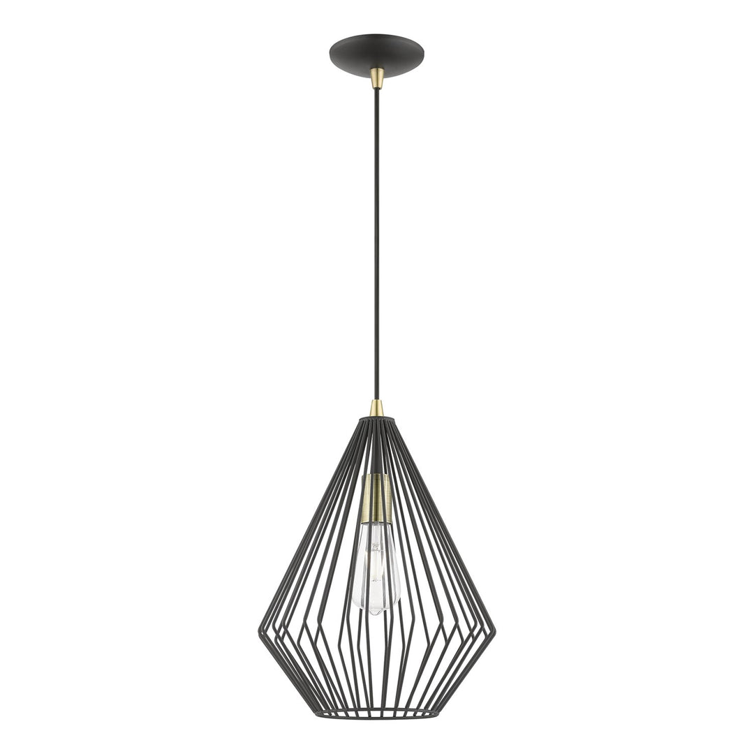 1 Light Textured Black With Antique Brass Accents Pendant