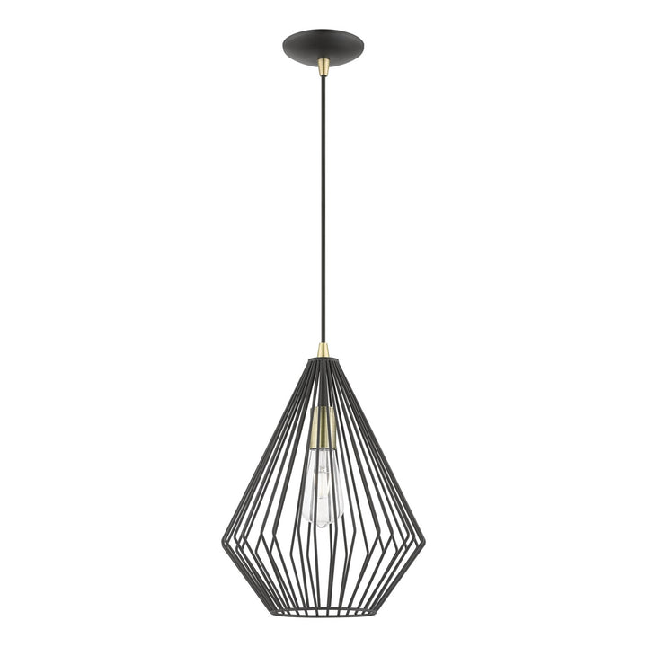 1 Light Textured Black With Antique Brass Accents Pendant