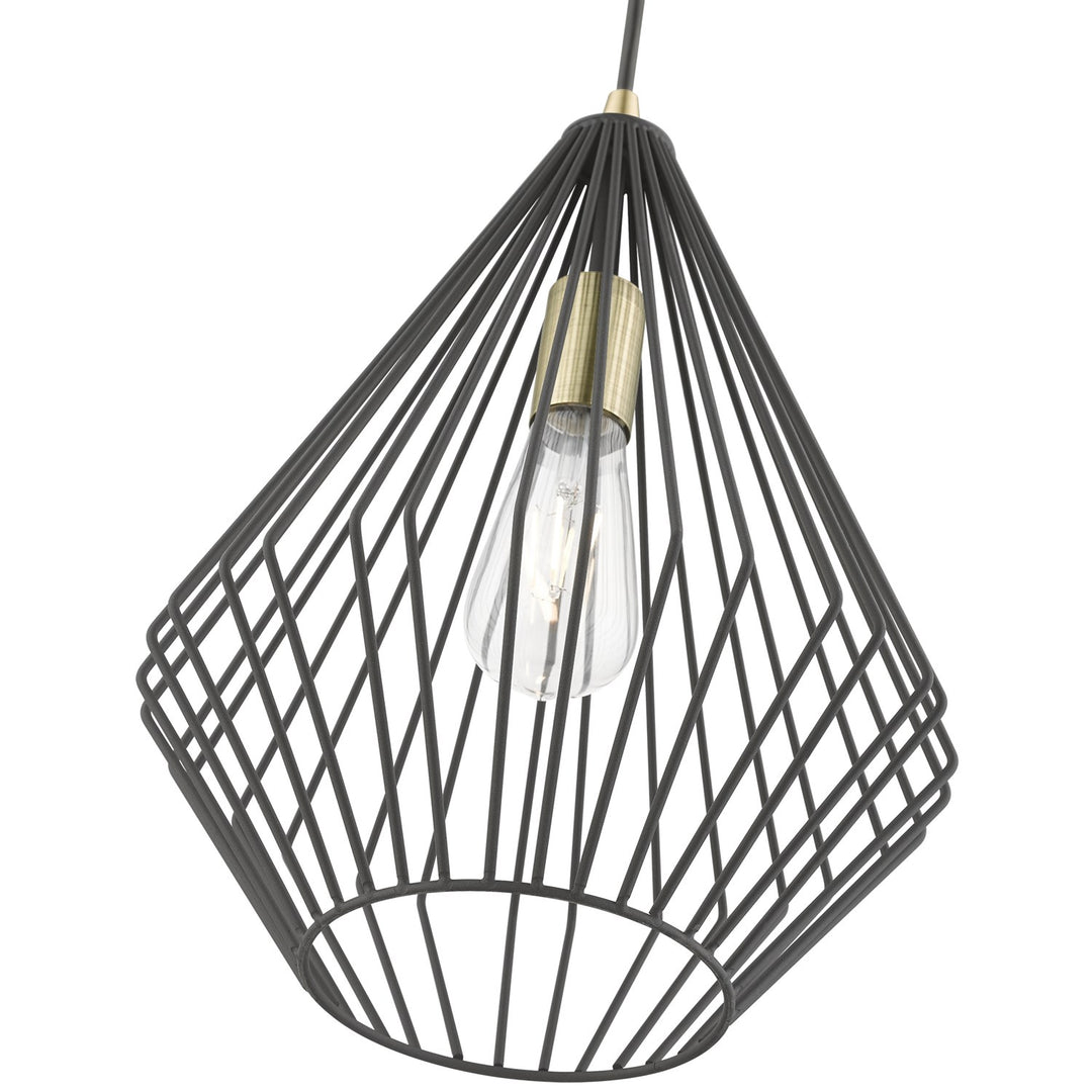 1 Light Textured Black With Antique Brass Accents Pendant