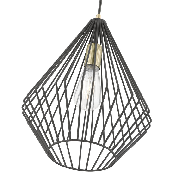 1 Light Textured Black With Antique Brass Accents Pendant