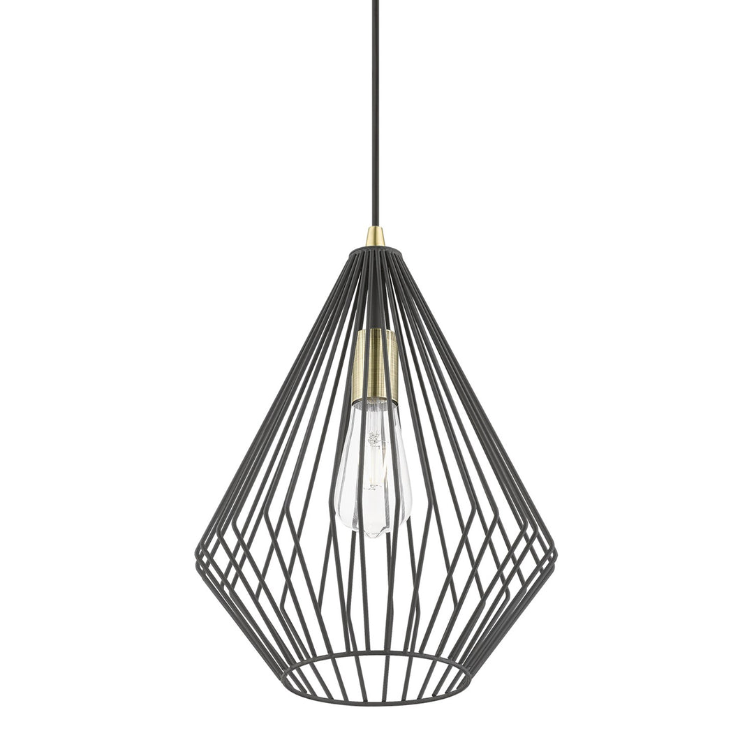 1 Light Textured Black With Antique Brass Accents Pendant
