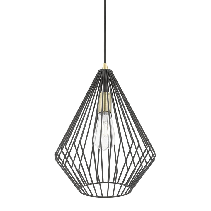 1 Light Textured Black With Antique Brass Accents Pendant