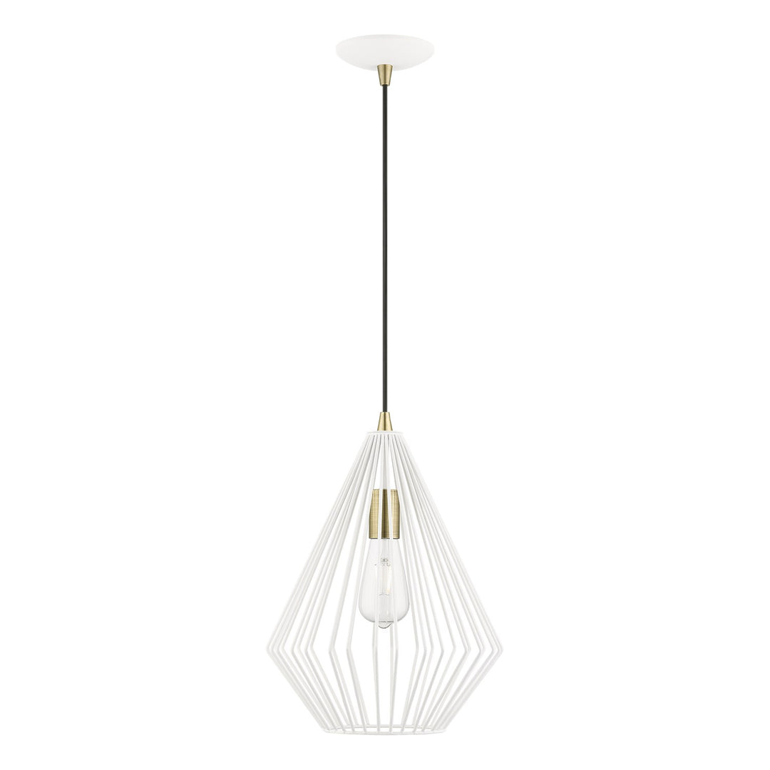 1 Light Textured White With Antique Brass Accents Pendant by Livex Lighting