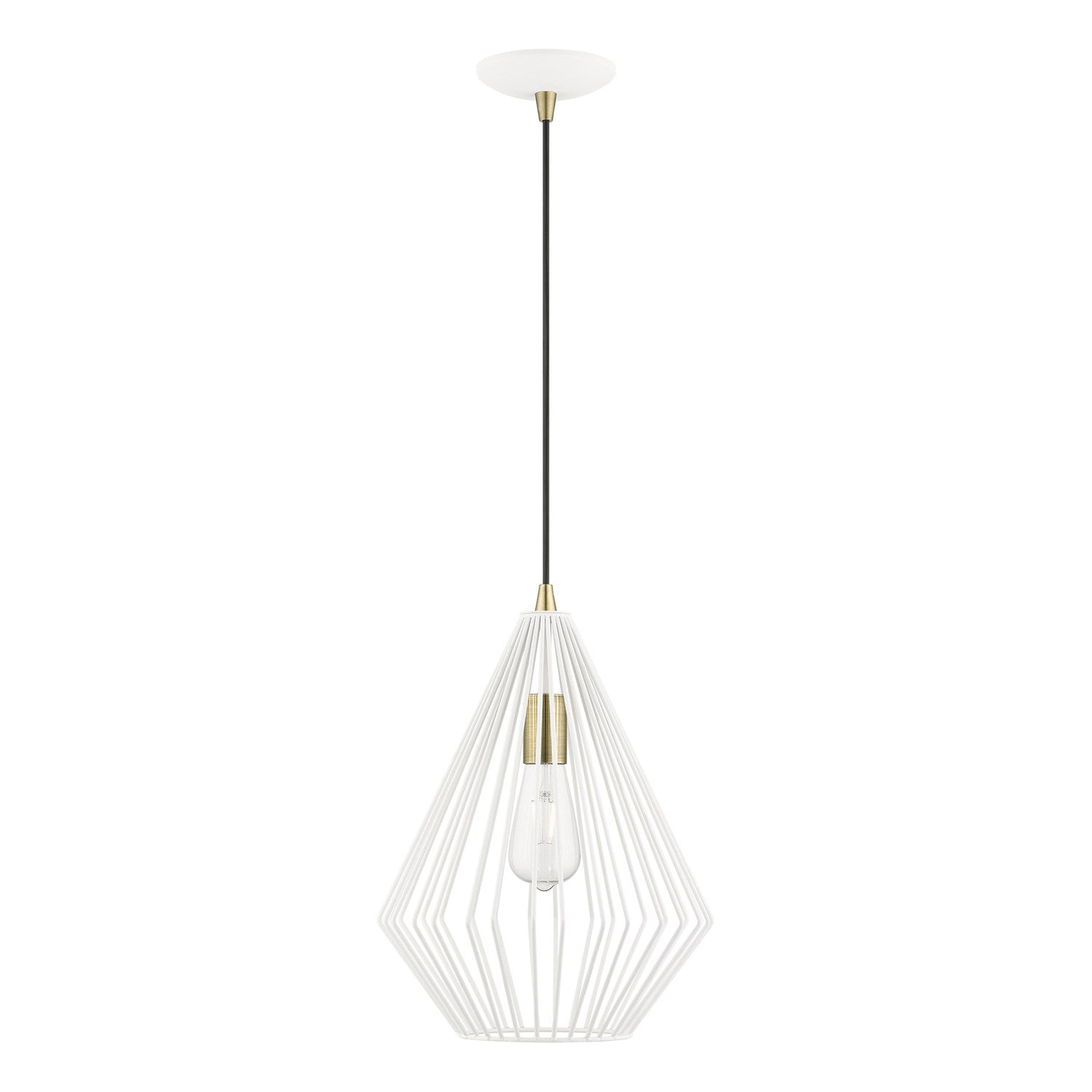 1 Light Textured White With Antique Brass Accents Pendant by Livex Lighting