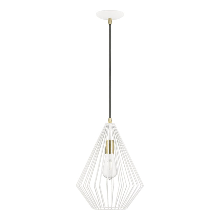 1 Light Textured White With Antique Brass Accents Pendant by Livex Lighting