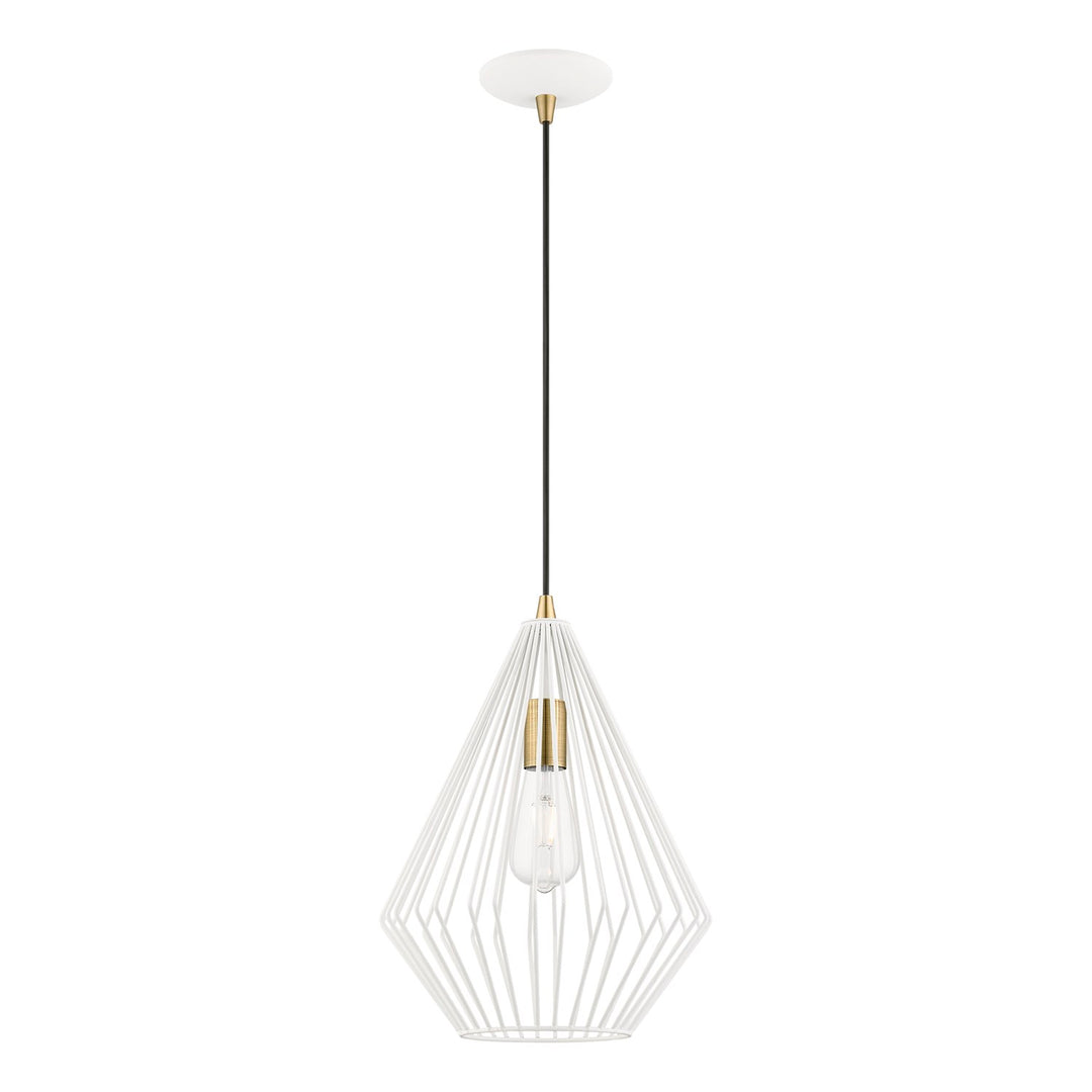1 Light Textured White With Antique Brass Accents Pendant