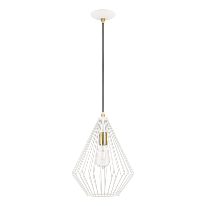 1 Light Textured White With Antique Brass Accents Pendant