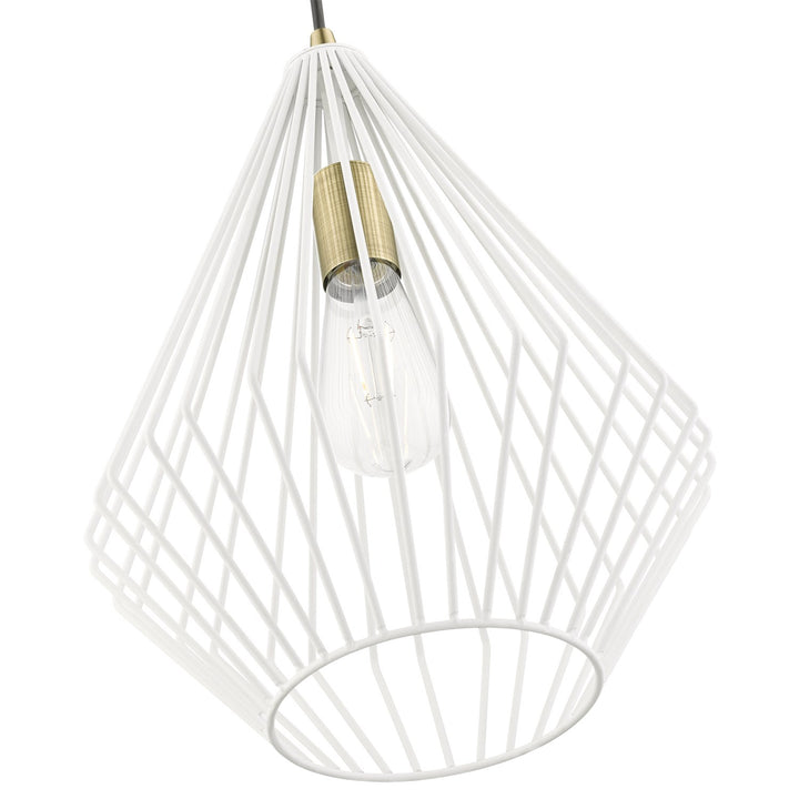 1 Light Textured White With Antique Brass Accents Pendant