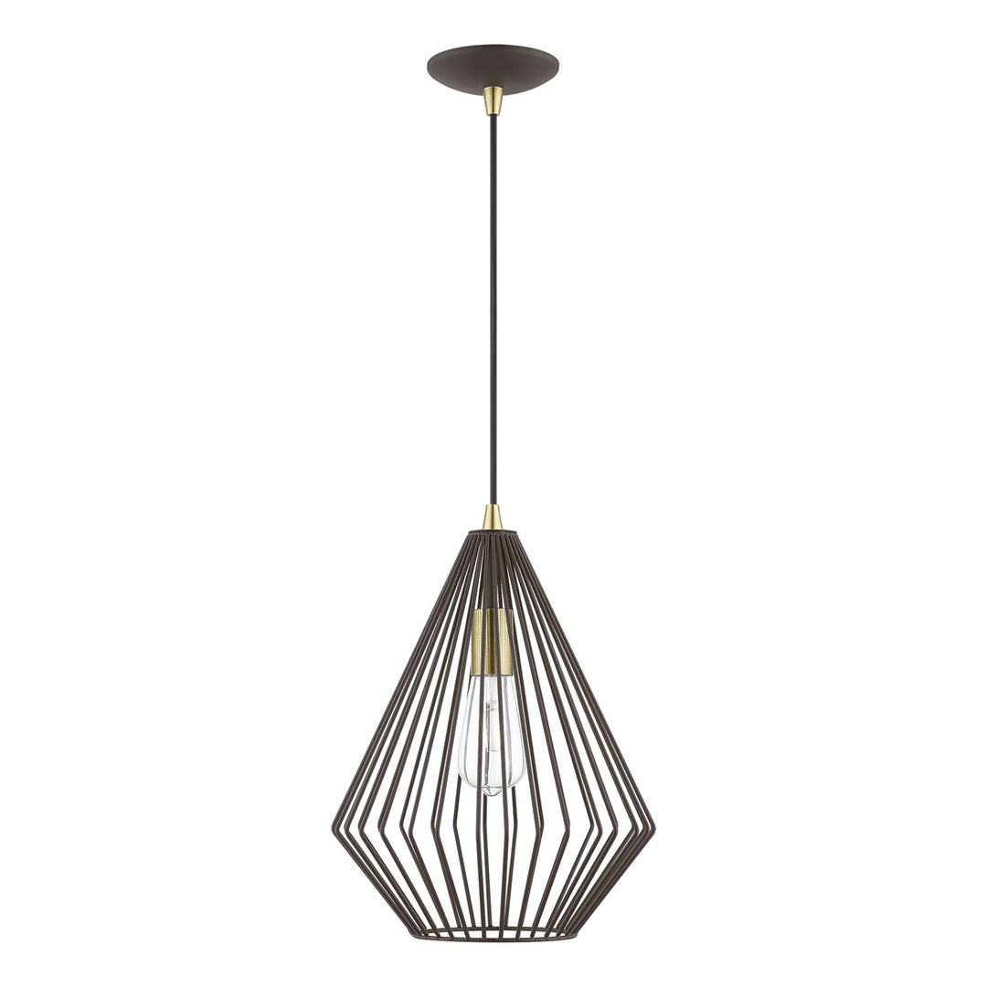 1 Light Bronze With Antique Brass Accents Pendant by Livex Lighting