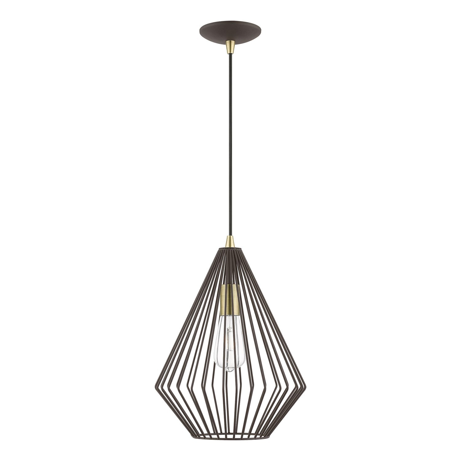1 Light Bronze With Antique Brass Accents Pendant by Livex Lighting