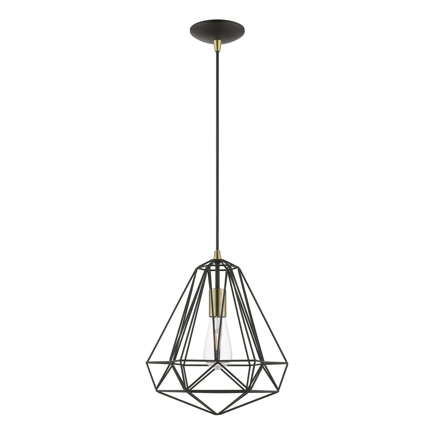 1 Light Textured Black With Polished Chrome Accents Pendant by Livex Lighting
