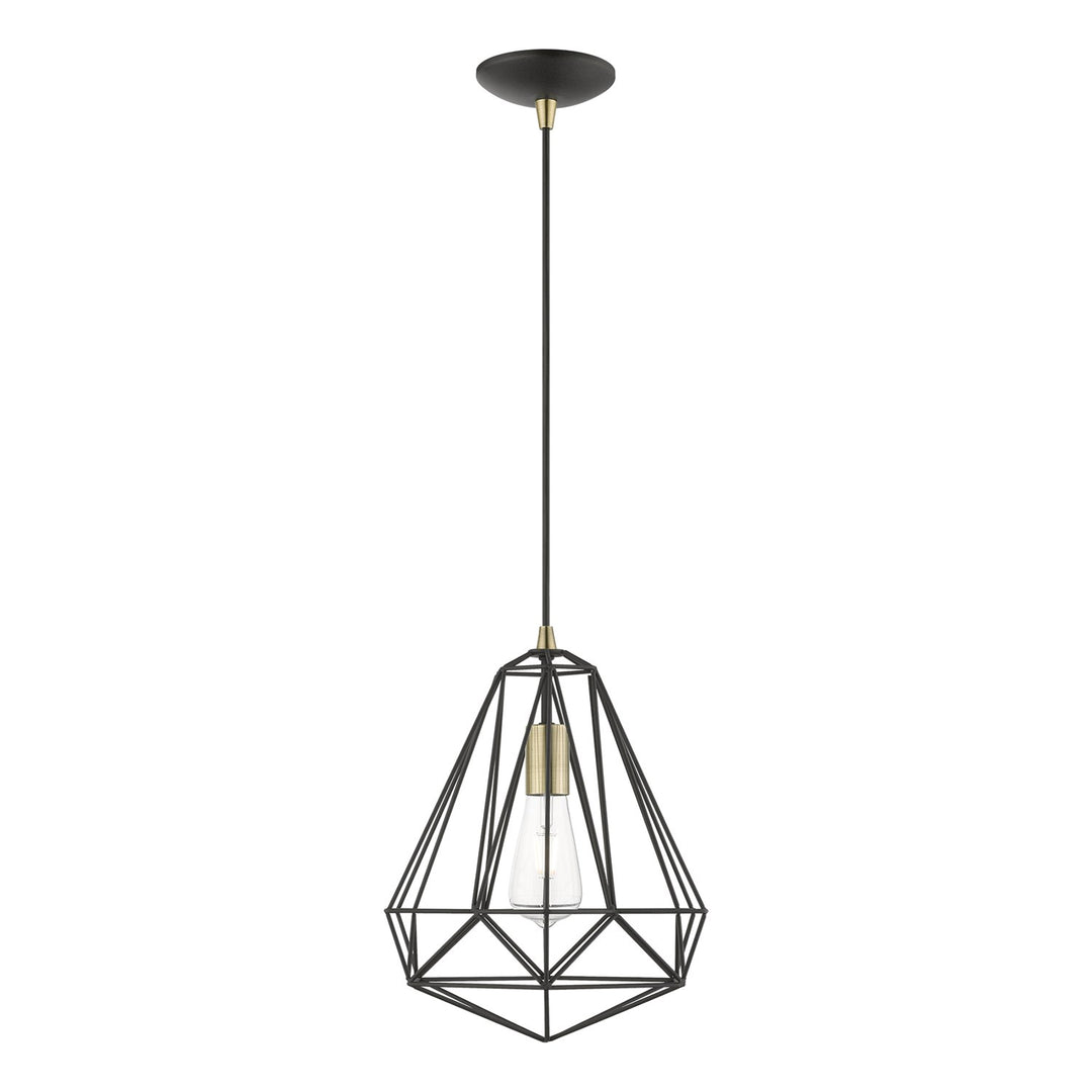 1 Light Textured Black With Polished Chrome Accents Pendant