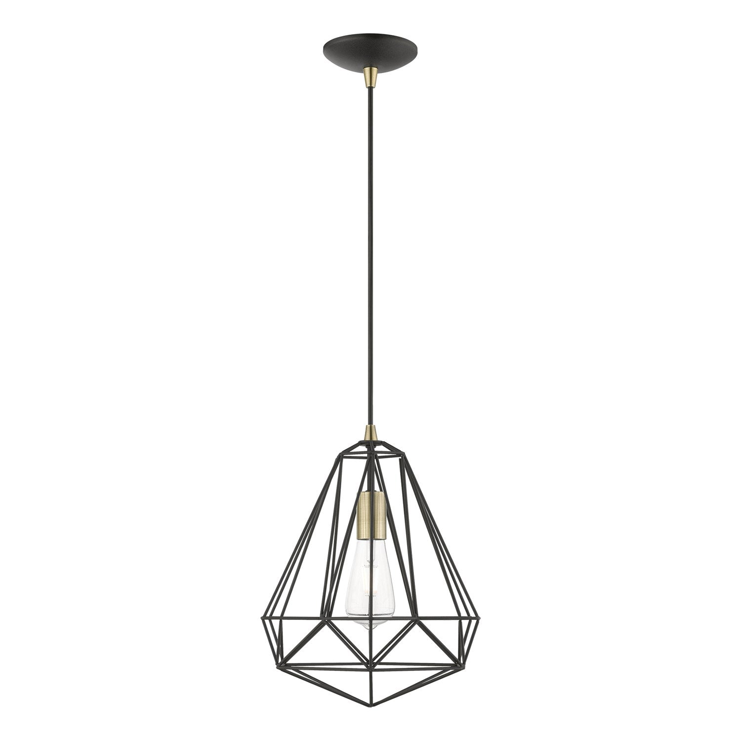 1 Light Textured Black With Polished Chrome Accents Pendant