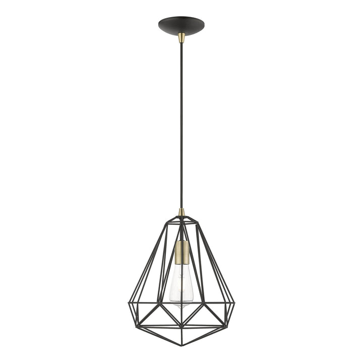 1 Light Textured Black With Polished Chrome Accents Pendant