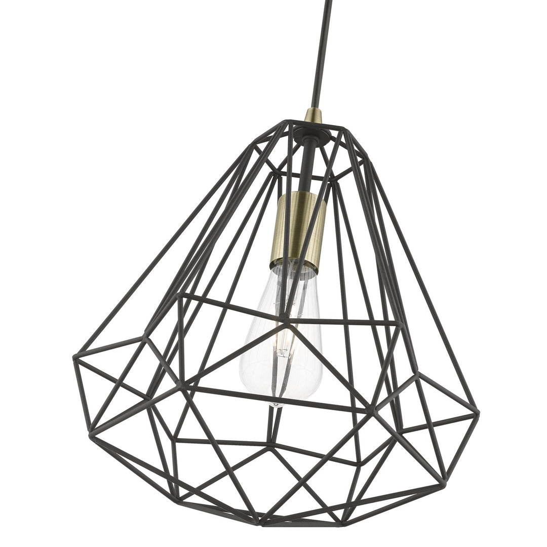 1 Light Textured Black With Polished Chrome Accents Pendant