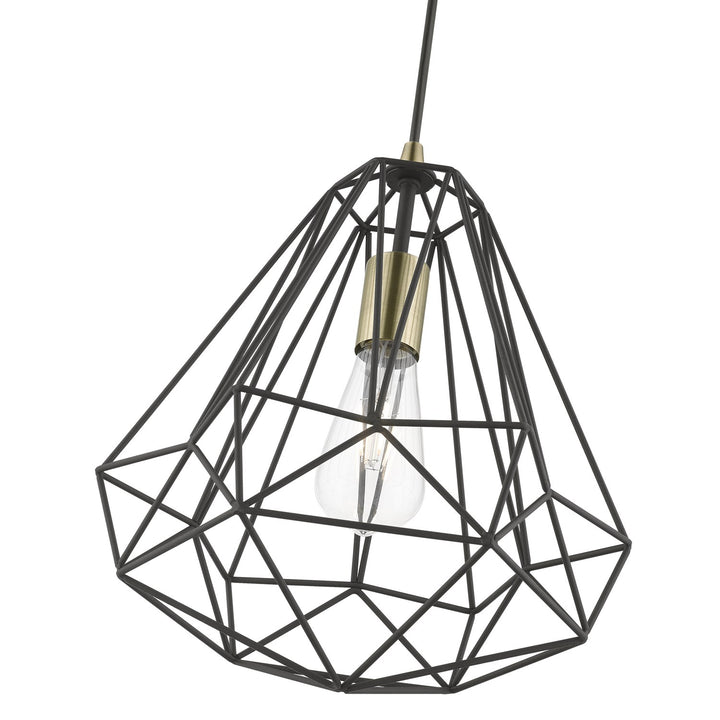 1 Light Textured Black With Polished Chrome Accents Pendant