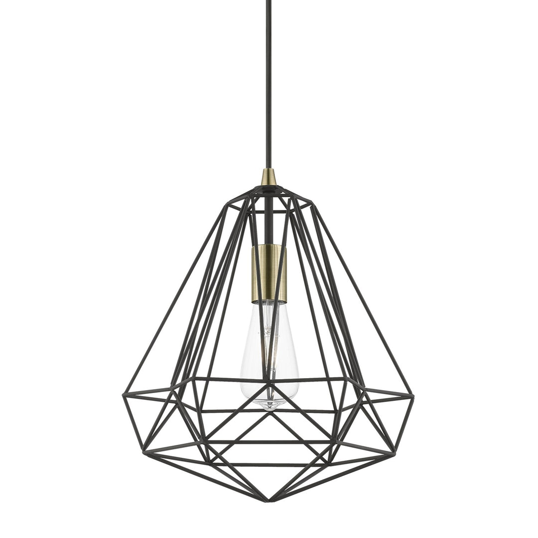 1 Light Textured Black With Polished Chrome Accents Pendant
