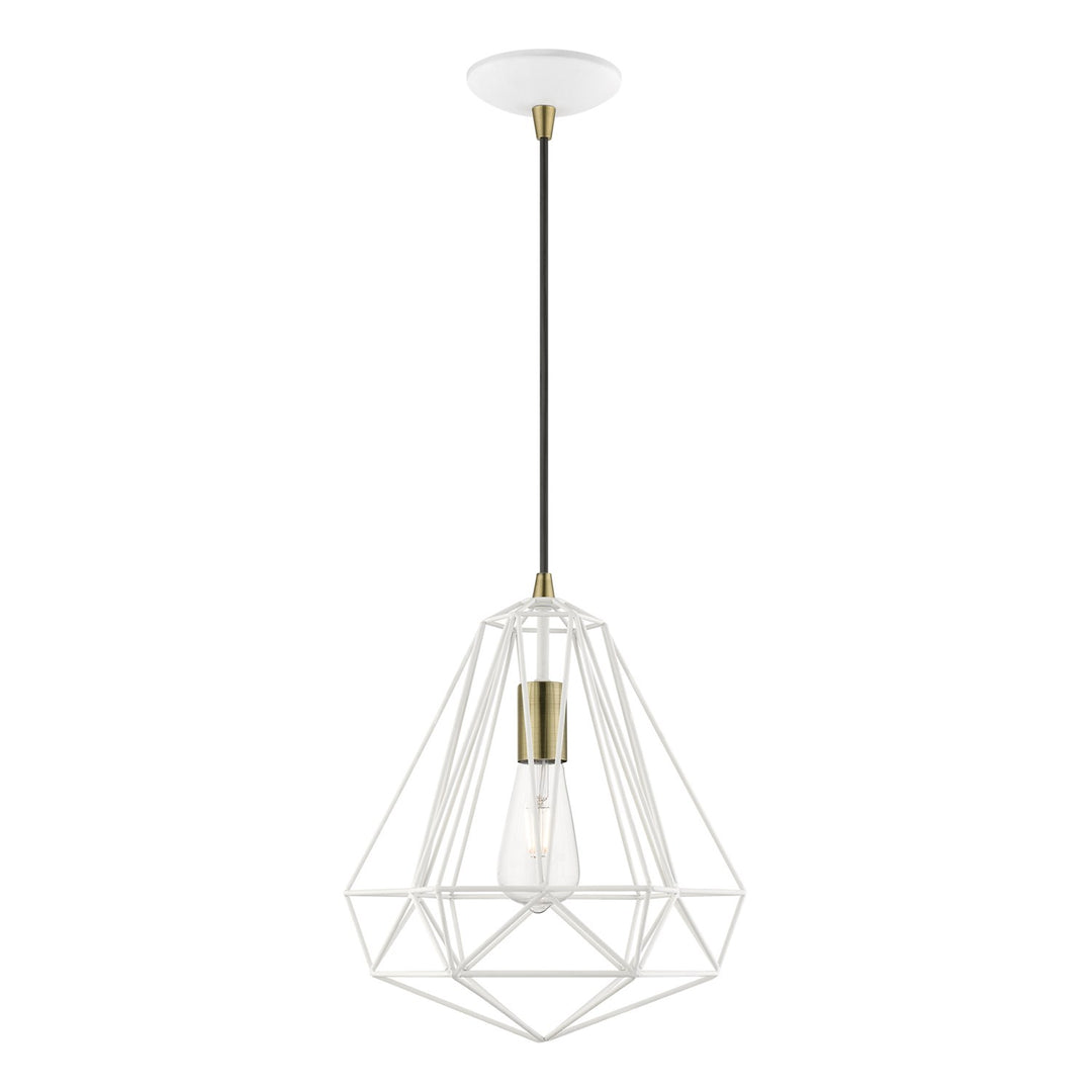1 Light Textured White With Antique Brass Accents Pendant by Livex Lighting