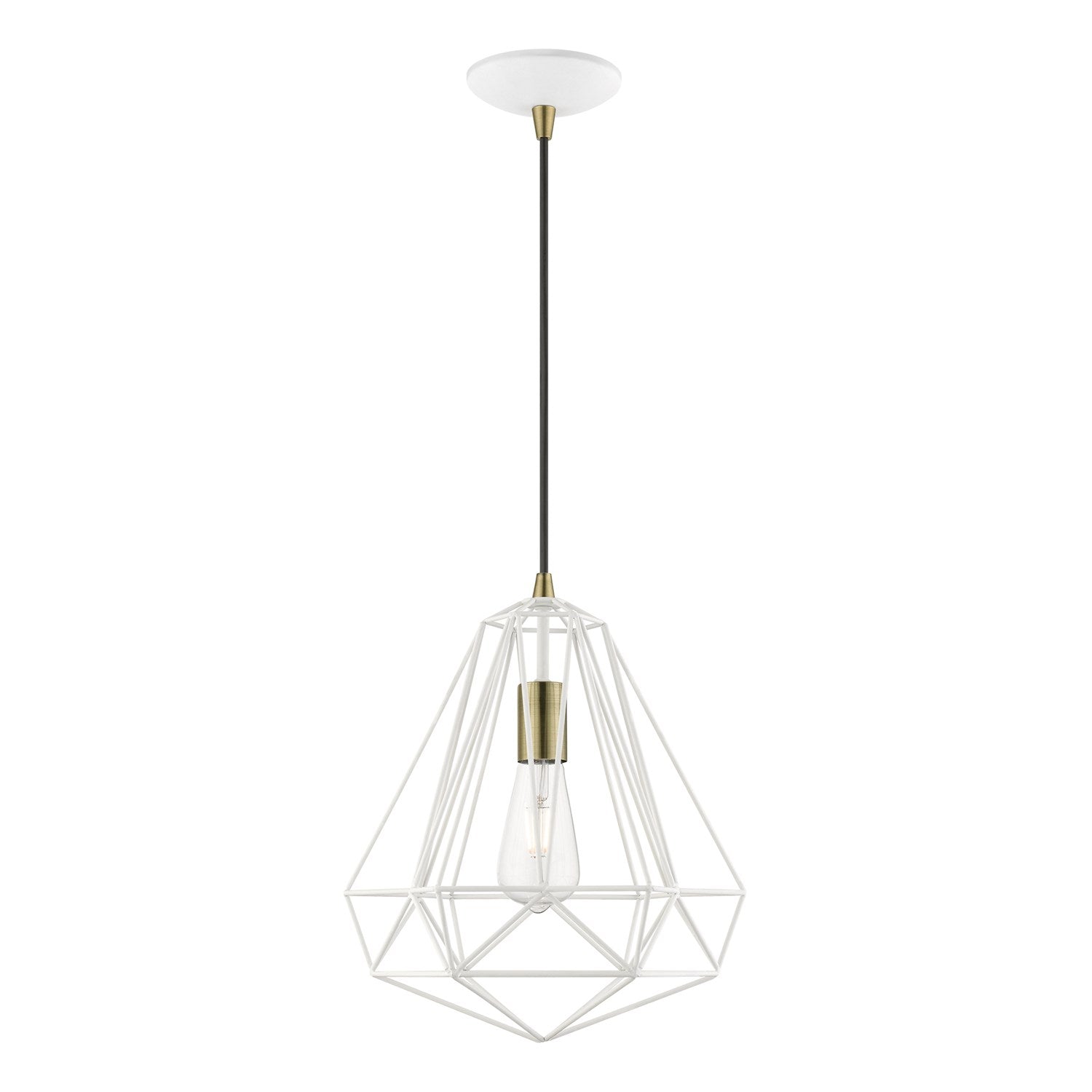 1 Light Textured White With Antique Brass Accents Pendant by Livex Lighting