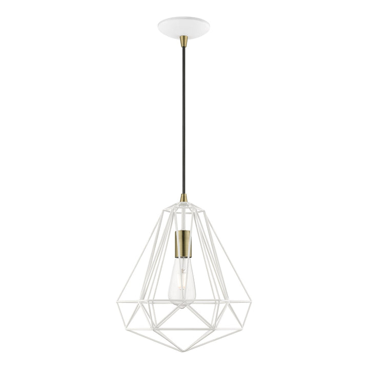 1 Light Textured White With Antique Brass Accents Pendant by Livex Lighting