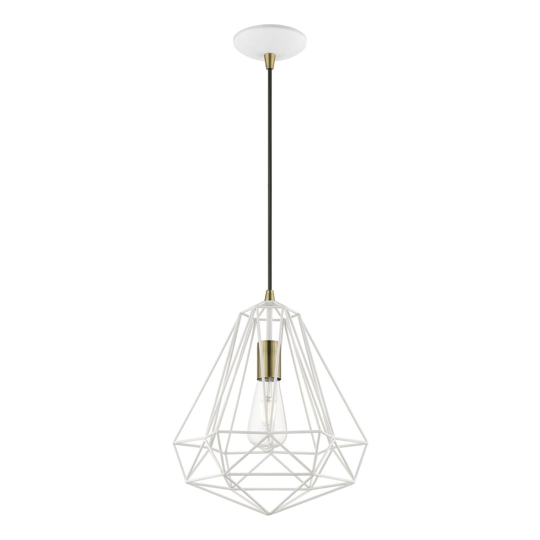 1 Light Textured White With Antique Brass Accents Pendant