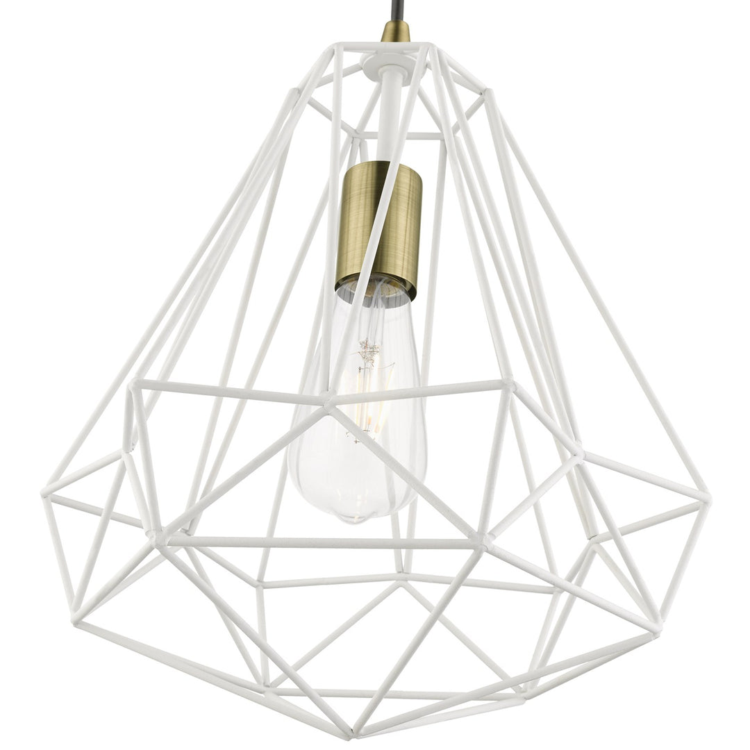 1 Light Textured White With Antique Brass Accents Pendant
