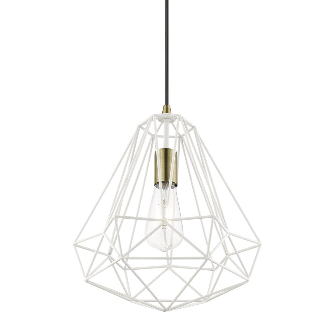 1 Light Textured White With Antique Brass Accents Pendant