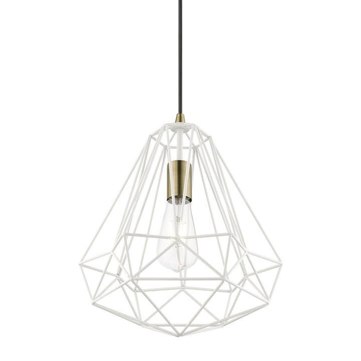 1 Light Textured White With Antique Brass Accents Pendant