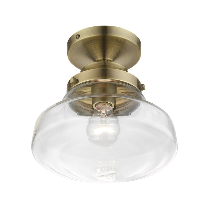 1 Light Antique Brass Semi-Flush