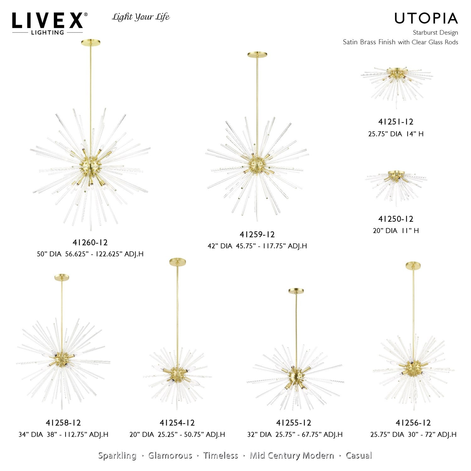 9 Light Satin Brass Large Pendant Chandelier