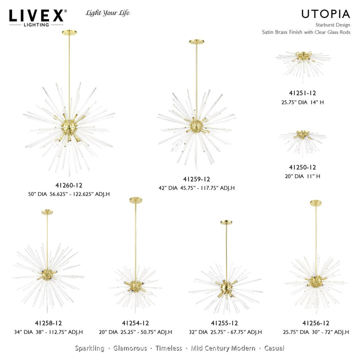9 Light Satin Brass Large Pendant Chandelier