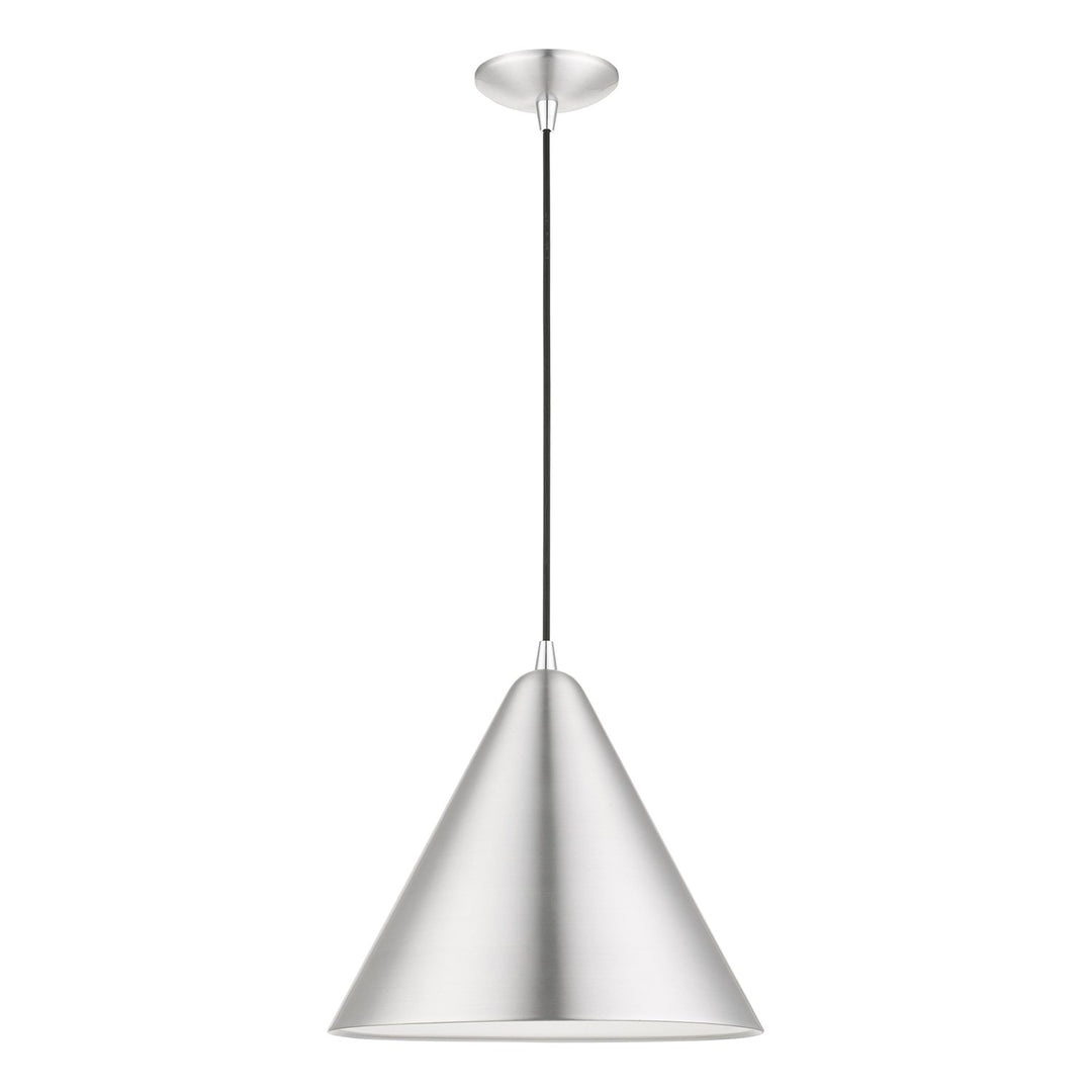 1 Light Brushed Aluminum With Polished Chrome Accents Pendant by Livex Lighting
