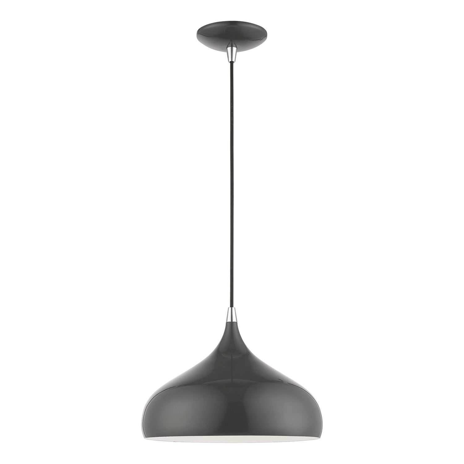 1 Light Shiny Dark Gray With Polished Chrome Accents Pendant by Livex Lighting