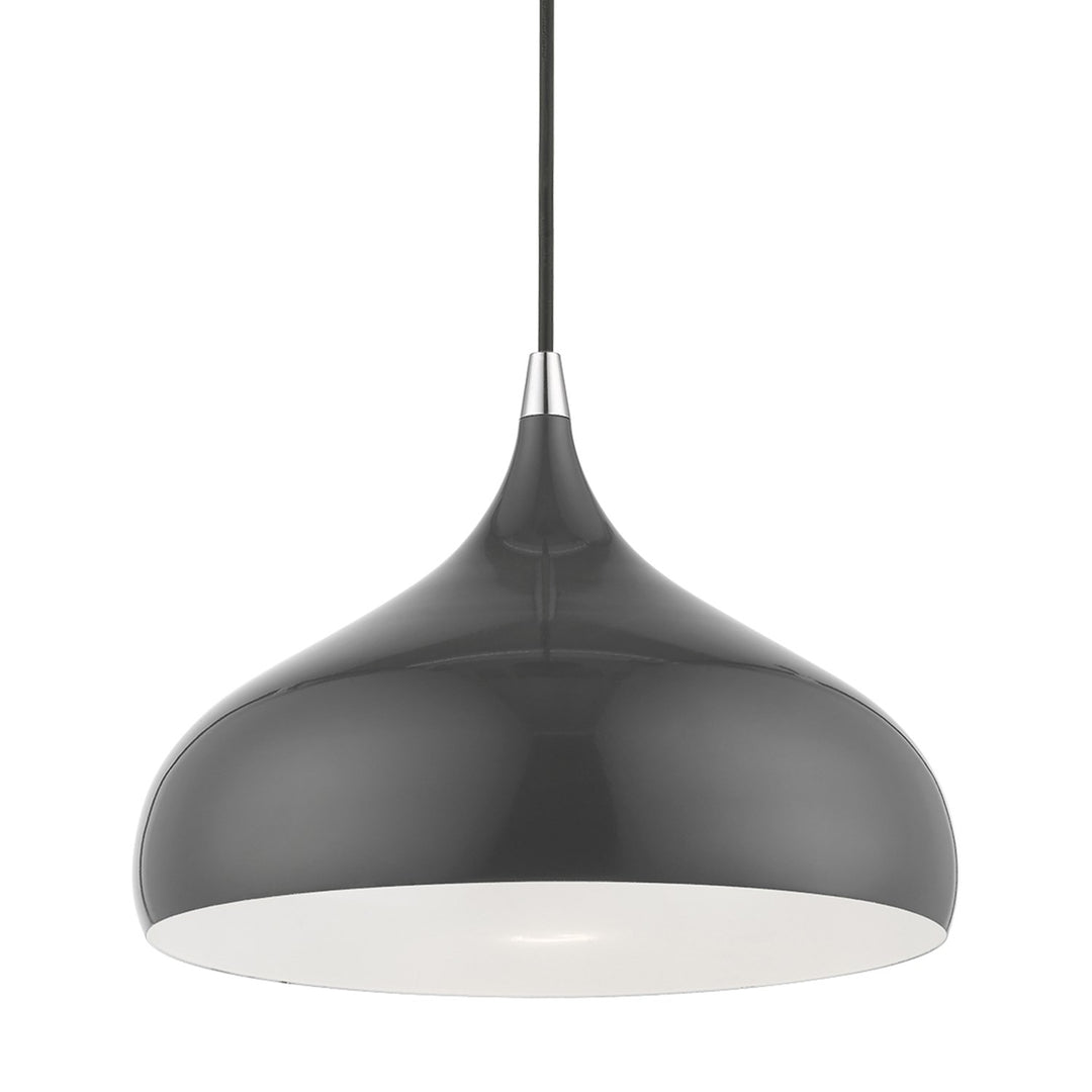 1 Light Shiny Dark Gray With Polished Chrome Accents Pendant