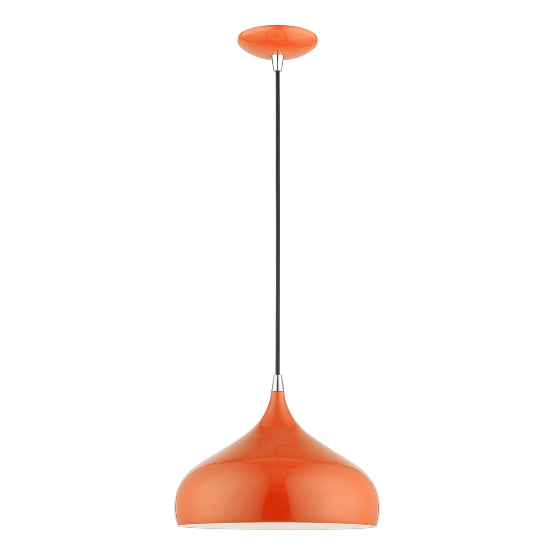 1 Light Shiny Orange With Polished Chrome Accents Pendant by Livex Lighting